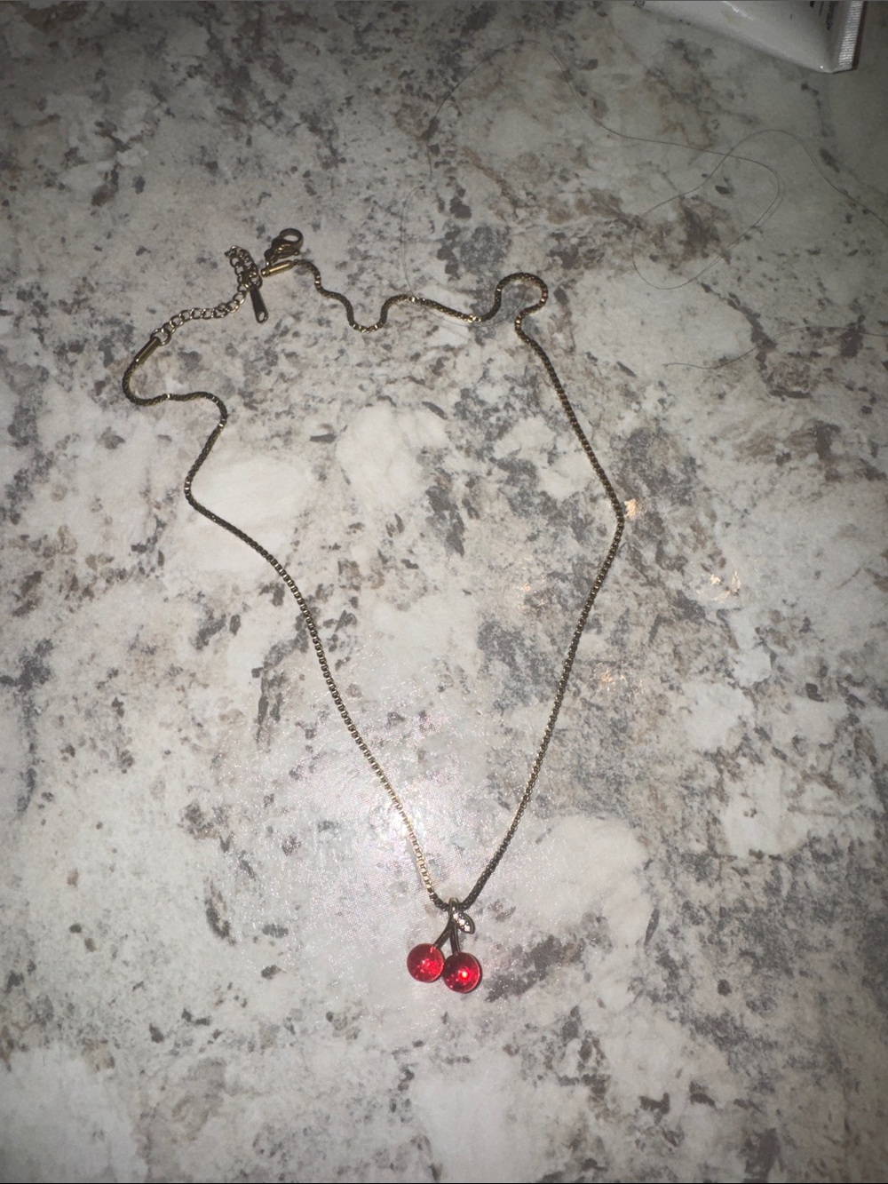 Vintage Gold Cherry Pendant Necklace with Red Crystals